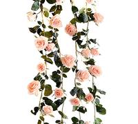 TININNA 180cm Fait à la Main Rose Artificielle Lierre Guirlande Feuille Garland Fleurs pour Décoration Maison Jardin Mariage Fenetre Rose