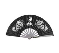 Tinje Éventail de Tai Chi, Éventail de Kung Fu en Acier Inoxydable Grand Éventail Pliant en Tissu de Nylon Ventilateurs de Performance pour Décorations Murales Danse Pratique Formation(Le Noir)
