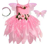 TinkerPlay Costume de Fée pour Fille, Costume de Papillon avec Ailes de Fée, Robe de Fée, Guirlande, Costume de Princesse pour Halloween, Anniversaire, Cadeau pour Enfants 3+ Ans