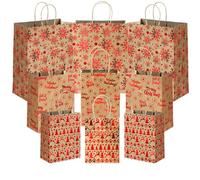 Tinlade Lot de 48 sacs cadeaux de Noël en papier kraft rouge assortis, sacs cadeaux bronzés en vrac métalliques pour les vacances d'hiver, le Nouvel An, décoration d'emballage - 24 petits, 14 moyens