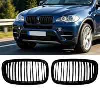 TINMAGI E70 Grille de Calandre pour BMW X5 X6 E70 E71, Calandre Sport Double Pont Barre, Brillant Noir Tendance E71 Calandre Avant 2007-2013 (pour X5 X6 2007-2013)