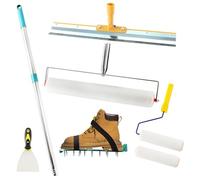 TINMAGI Kit D'outils de Ciment Autonivelant, Kit d'aération Professionnel avec Rouleau Debulleur 11 mm, Chaussure a Pointe Ragreage 30 mm, Raclette Grande Surface, Perche Telescopique 160 cm