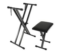 TINMAGI Support clavier piano, Support de Clavier Piano et Tabouret, Stand X Double Réglable, Banc Piano, Pliable, Compatible 61/76/88 Touches, Noir