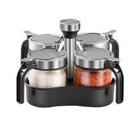 TINMIX Lot de 4 pots à épices rotatifs avec couvercle et cuillère - Avec compartiment rotatif à 360° - Pour la cuisine
