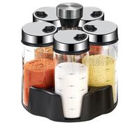 TINMIX Organisateur d'étagère à épices rotatif, étagère à épices rotative avec 5 grands pots en verre de 200 ml pour armoire de décoration de cuisine
