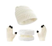 Tinncana 3 pièces enfants bonnets d'hiver gant écharpe ensemble, bonnet tricoté pour tout-petit chapeau écran tactile mitaine cache-cou pour garçons filles (Blanc)