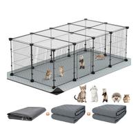 Tinnmao Lot de 20 panneaux de parc pour petits animaux avec toit, tapis de base imperméable + 2 tapis hygiéniques lavables, cage d'intérieur C et C pour cochons d'Inde, lapins, chiots et chatons