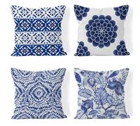 Tinnoon Bleu Housse Coussin 65x65cm Lot de 4 Housses de Coussin Fleur Double Face Doux Coussin Exterieur Impermeable Coussin Decoratif Taie d'oreiller pour Chambre Chaise Lit Jardin Coussins S-1699