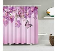 Tinnoon Rideau de Douche, Anti Moisissure, Imperméable, Tissu Polyester, Lavable, Grand et Petit Tailles Rideau Salle de Bain, 180x210cm，Beurre De Fleurs, avec Crochets Couleur Tissu Shower Curtain