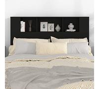 Tino Tech Tête de lit avec espace de rangement - 140 x 18,5 x 104,5 cm - En bois noir - Tête de lit avec étagères - Étagère pour tête de lit - Tête de lit - Meuble de chambre à coucher