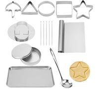 Tinoaly 15pcs Outils pour Bonbons Coréens en Sucre, Emporte-Pièces en Acier Inoxydable Set Triangle Parapluie Étoile Rond Carré Moules à Biscuits pour Cuisson Décoration de Gâteau Jeux Fête DIY
