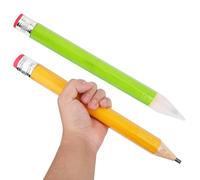 Tinoaly 2pcs Crayons Géants Bois, 33,5cm Crayons Surdimensionnés Amusants Bois avec Capuchons Gommes Grand Crayon Fantaisie Crayon Géant Accessoires Jeu Fête Fournitures Scolaires Bureau(Jaune, Vert)