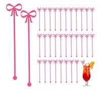 Tinoaly 30pcs Agitateur Cocktail, Agitateurs à Boissons en Acrylique avec Nœud Rose pour Cocktails et Cafés Réutilisables Décoration de Fête