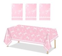 Tinoaly 3pcs Nappe à Noud Coquette, Nappe Imperméable à Thème Noud Décorations de Fête d'anniversaire pour Femmes et Filles Cadeau Fête de Célibataire (Fond Rose)