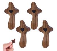 Tinoaly 4pcs Croix Anti-Stress en Bois, Cadeau d'Encouragement Petites Croix de Poche Soulageant l'Anxiété du Bout des Doigts pour s'Accrocher et Prier pour les Chrétiens Cadeaux Religieux