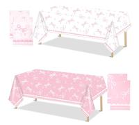 Tinoaly 4pcs Nappe avec Nœud Rose, Housses de Table Rectangulaires en Plastique Imperméables Décorations de Fête d'anniversaire Coquette pour Mariage Baby Shower et Enterrement Vie Jeune Fille
