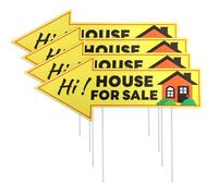 Tinoaly 4pcs Panneau de Maison à Vendre, 80x33cm Jaunes Double Face Panneau de Vente Immobilière avec Piquets pour Déménagement Jardin Agent Immobilier Transaction Immobilière