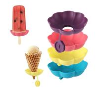 Tinoaly 4pcs Porte-Bâtonnets de Glace pour Bruine, Porte-Glace en Silicone 4 Couleurs Réutilisable Récupérateur Anti-Goutte pour Enfants Adultes Journées d'Été et Fête d'Anniversaire (Type de Fleur)