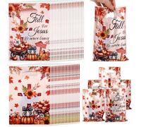 Tinoaly 50pcs Sacs Cadeaux D'Automne, Sac à Bonbons Fêtes D'Automne Religieux Thanksgiving avec Feuille D'Érable Design Double Face pour Fournitures de Fête L'École du Dimanche Thanksgiving