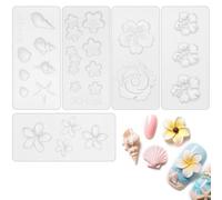 Tinoaly 5pcs Moules à Ongles en Silicone, 3D Gel Nail Moule Coquillage Plumeria Rose Fleur de Cerisier Morning Glory Fleur Moules pour Ongles Design Manucure Décoration (5 Styles)