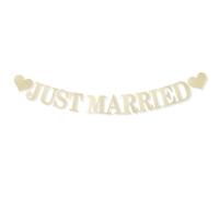 Tinoaly Bannière Just Married, Guirlande Pré-Montée avec Lettres et Cœurs Pailletés Bannière Mariage Pailletée pour Décoration Mariage Fête Prénuptiale ou Enterrement de Vie de Jeune Fille