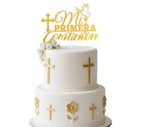 Tinoaly Décoration de Gâteau Mi Primera Comunion, Décorations de Première Communion Baptême Mariage Baby Shower Fête d'Anniversaire Décoration Gâteau Religieuse Espagnole (Paillettes Dorées)