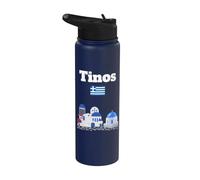 Tinos Voyage souvenir architecture île grecque drapeau de la Grèce Stainless Steel Insulated Water Bottle