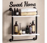 Tinpin Étagère murale de salle de bain à 2 niveaux, étagères murales rustiques en tuyau industriel, décoration murale flottante pour salle de bain, cuisine, chambre à coucher, salon, blanc