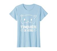 T'Inquiète Je Gère pour Un Amoureux des Chats T-Shirt, Femme, Bleu Céleste, XXL