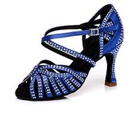 TINRYMX Chaussures de Danse Latin Femmes Tango Salsa Spectacles Fête Chaussure de Danse,L394-Bleu-7.5CM,39 EU
