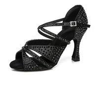 TINRYMX Chaussures de Danse Latin Femmes Tango Salsa Spectacles Fête Chaussure de Danse,L428-Noir-9CM,37 EU