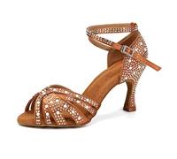 TINRYMX Chaussures de Danse Latin Femmes Tango Salsa Spectacles Fête Chaussure de Danse,L506-Marron-7.5CM,38EU
