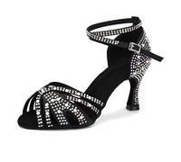 TINRYMX Chaussures de Danse Latin Femmes Tango Salsa Spectacles Fête Chaussure de Danse,L506-Noir-7.5CM,37EU