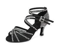 TINRYMX Chaussures de Danse Latin Femmes Tango Salsa Spectacles Fête Chaussure de Danse,L508-Noir-7.5CM,37 EU