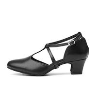 TINRYMX Chaussures de Danse Tango Femmes Lanière en T Valse Chaussure de Danse De Salon Tango Salsa,L272-Noir-4.5CM,37EU