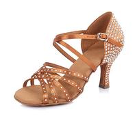TINRYMX Femmes & Filles Chaussures de Danse Latine Strass de Salon Salsa Tango Chacha Performance Professionnelle de Mariage Chaussures de Danse,Maquette-AF-40902