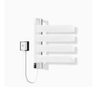 TINS Seche Serviette Electrique, Chauffe Serviettes avec écran LED, Blanc Porte-Serviettes Chauffant Électrique Mural, Chauffage en Fibre de Carbone, Thermostat Minuterie - 44.4×44.4×9.5 cm