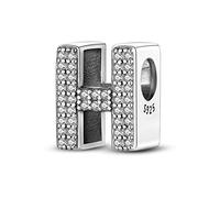 TINSLO Charme Pearl en forme de lettre de H pour bracelet, En argent sterling 925, Compatible avec les bracelets et colliers Pandora, Compatible avec les bracelets européens pour femmes et filles