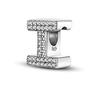 TINSLO Charme Pearl en forme de lettre de I pour bracelet, En argent sterling 925, Compatible avec les bracelets et colliers Pandora, Compatible avec les bracelets européens pour femmes et filles