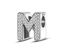 TINSLO Charme Pearl en forme de lettre de M pour bracelet, En argent sterling 925, Compatible avec les bracelets et colliers Pandora, Compatible avec les bracelets européens pour femmes et filles