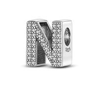 TINSLO Charme Pearl en forme de lettre de N pour bracelet, En argent sterling 925, Compatible avec les bracelets et colliers Pandora, Compatible avec les bracelets européens pour femmes et filles