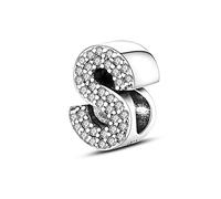 TINSLO Charme Pearl en forme de lettre de S pour bracelet, En argent sterling 925, Compatible avec les bracelets et colliers Pandora, Compatible avec les bracelets européens pour femmes et filles
