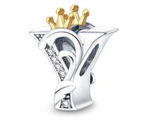 TINSLO Charme Pearl en forme de lettre de Y pour bracelet, En argent sterling 925, Compatible avec les bracelets et colliers Pandora, Compatible avec les bracelets européens pour femmes et filles