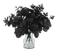 Tinsow Lot de 10 Branches d'eucalyptus artificielles Noires au Toucher réaliste, Bouquet de fête, Centre de Table, Halloween, décoration d'intérieur (Noir, 10)