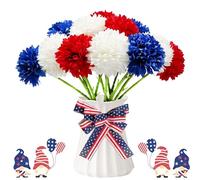 Tinsow Lot de 12 Bouquets de Fleurs artificielles patriotiques - Rouge Blanc et Bleu - Bouquet de chrysanthème du 4 Juillet - Arrangement de Fleurs en Soie pour Maison, fête, Centre de Table