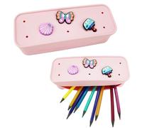 Tinsparkwin 1 trousse à crayons en silicone rose découpée avec trous de bricolage et 3 décorations (couleur aléatoire) pour voyage à la maison 19 cm