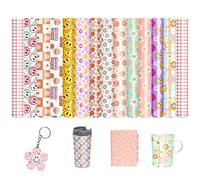 Tintnut Lot de 12 feuilles de vinyle adhésif permanent motif smiley - 30,5 x 25,4 cm - Motif de marguerites - Vinyle adhésif permanent pour extérieur - Autocollant décoratif en vinyle imperméable
