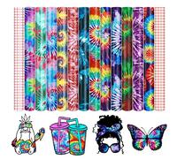Tintnut Lot De 12 Feuilles De Vinyle Permanent Tie-Dye 30,5 X 25,4 Cm, Vinyle Adhésif Imperméable À Motif Tourbillon, Vinyle Imperméable À L'eau