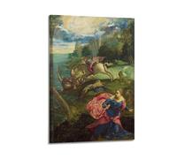 Tintoretto - Impression sur toile de Saint Georges et le dragon - Décoration murale d'intérieur - 20,3 x 30,5 cm
