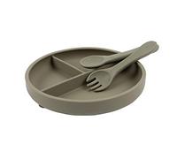 Tiny Dining Assiette d'aspiration en silicone bébé, fourche et cuillère - Silver Sage